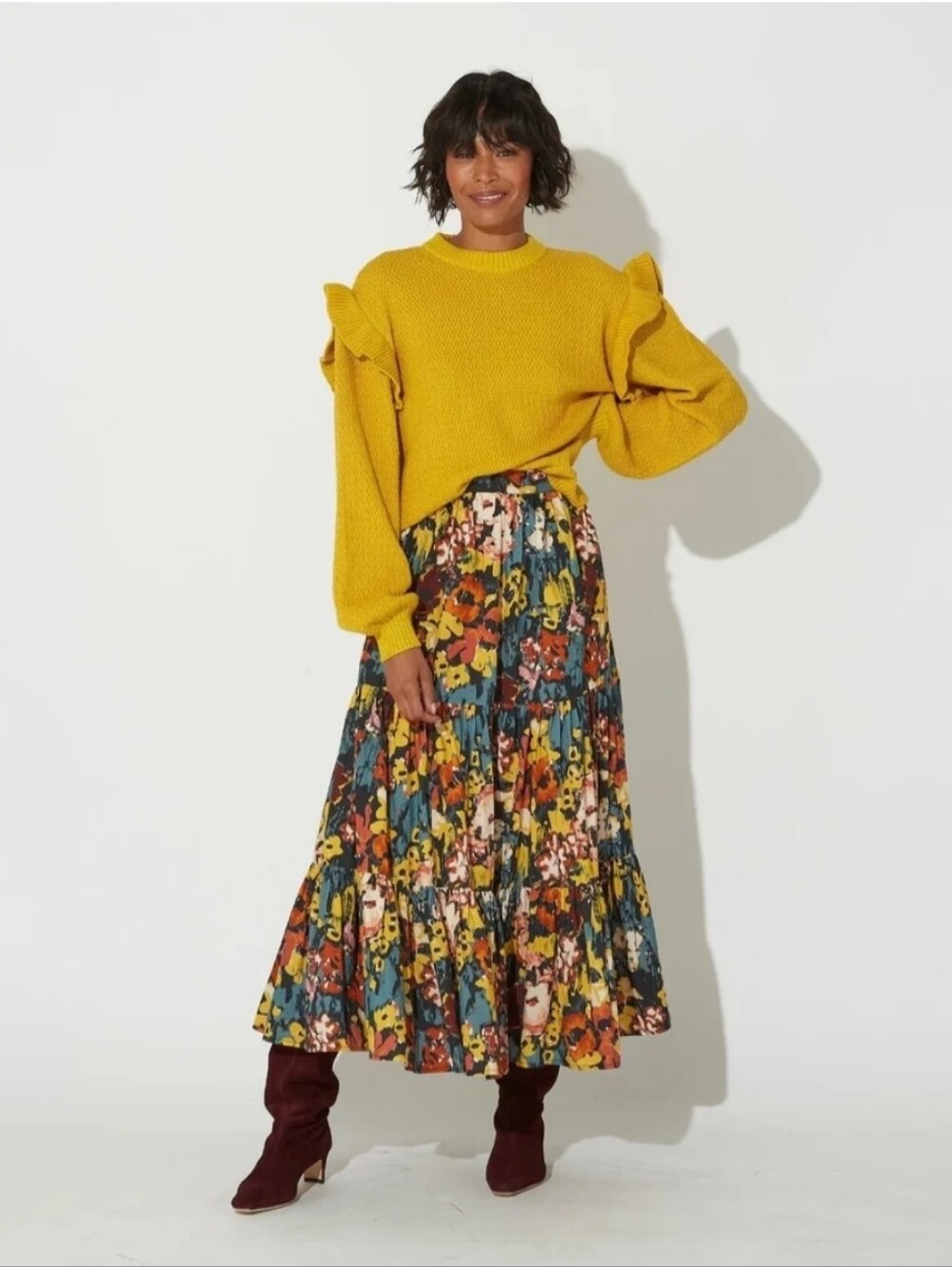 Cleobella Multicolor Floral Tiered Ruffle Maxi Skirt Size Medium - Picture 6 of 7